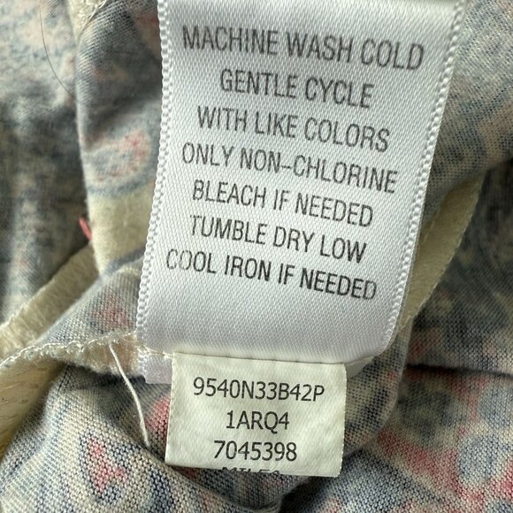 One World Paisley Print Tunic Top Sz XL Beaded 3/4 Sleeves Asymmetrical Hem - Picture 11 of 11